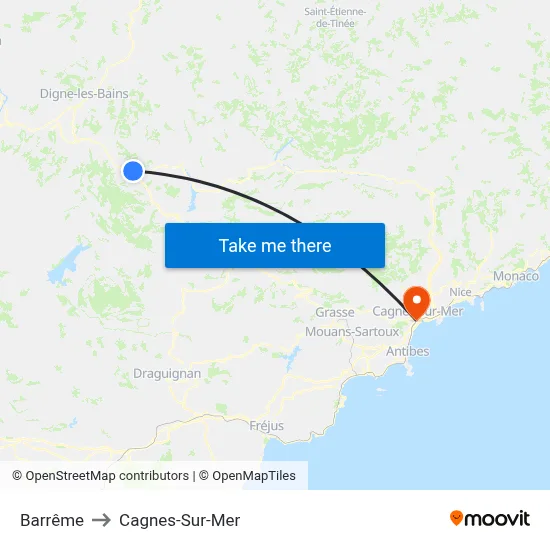 Barrême to Cagnes-Sur-Mer map