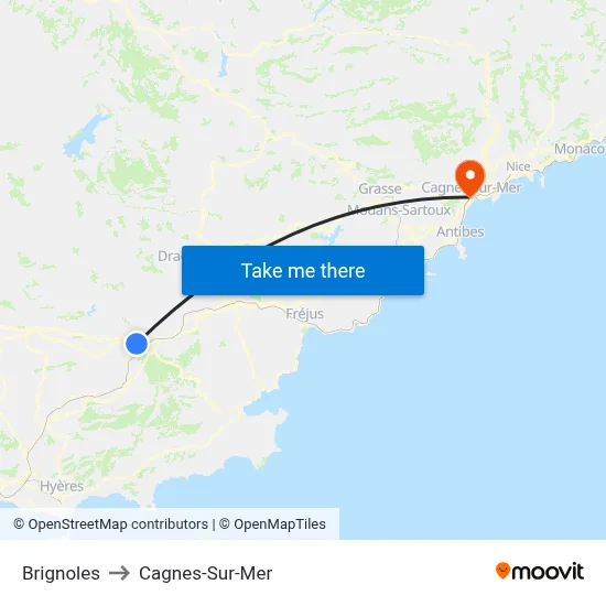 Brignoles to Cagnes-Sur-Mer map