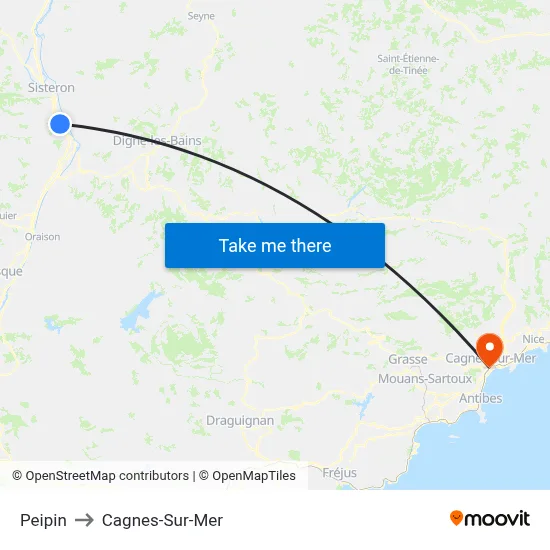 Peipin to Cagnes-Sur-Mer map