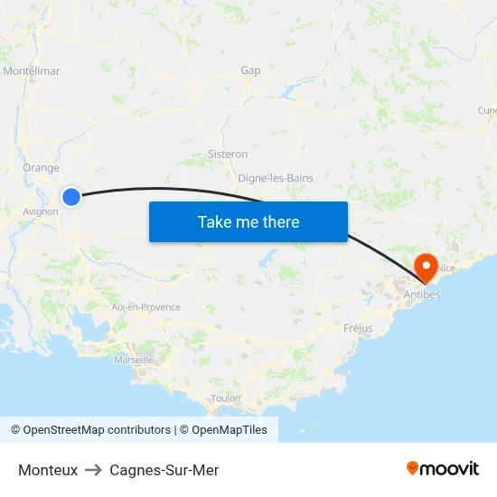 Monteux to Cagnes-Sur-Mer map