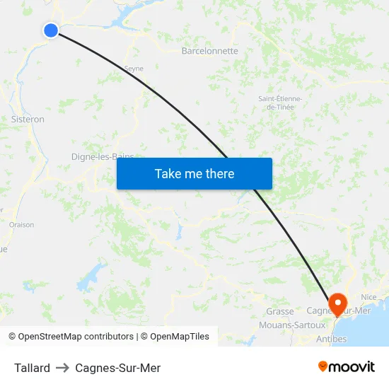 Tallard to Cagnes-Sur-Mer map