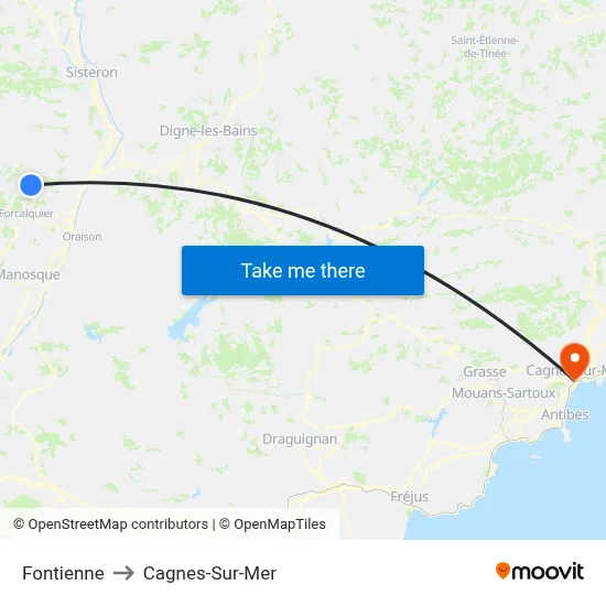 Fontienne to Cagnes-Sur-Mer map