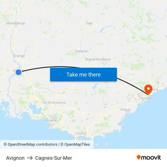 Avignon to Cagnes-Sur-Mer map