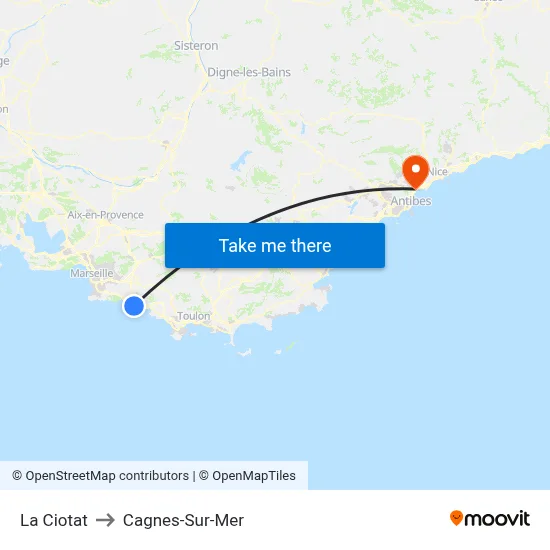 La Ciotat to Cagnes-Sur-Mer map
