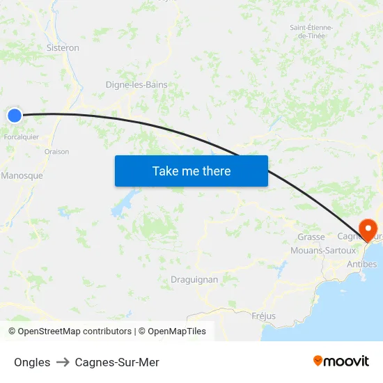 Ongles to Cagnes-Sur-Mer map