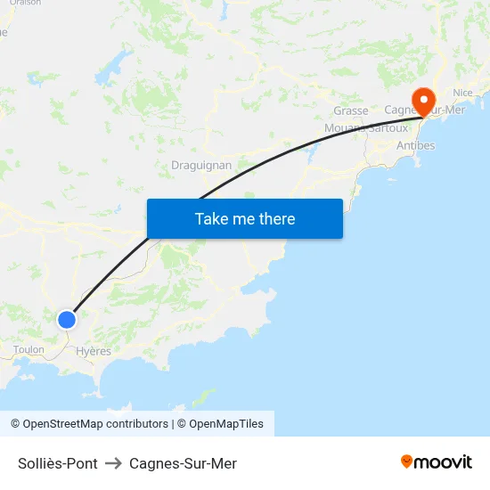Solliès-Pont to Cagnes-Sur-Mer map