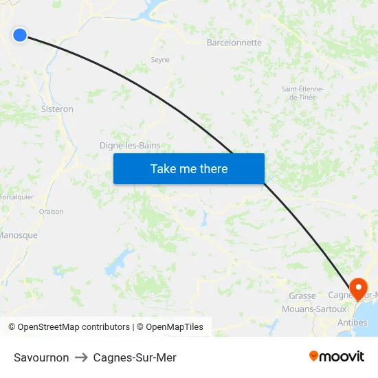 Savournon to Cagnes-Sur-Mer map