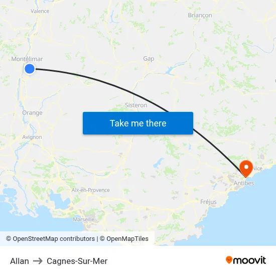 Allan to Cagnes-Sur-Mer map
