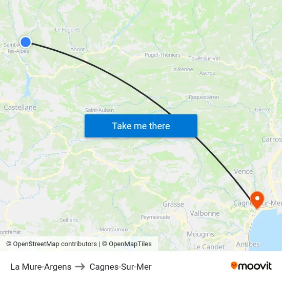 La Mure-Argens to Cagnes-Sur-Mer map