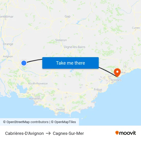 Cabrières-D'Avignon to Cagnes-Sur-Mer map