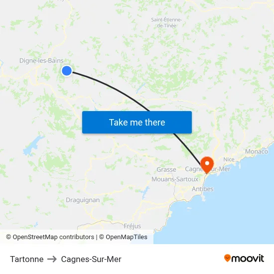 Tartonne to Cagnes-Sur-Mer map