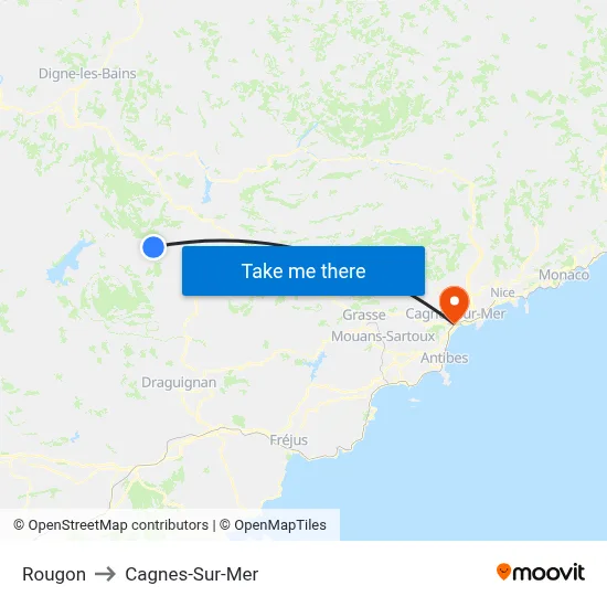 Rougon to Cagnes-Sur-Mer map
