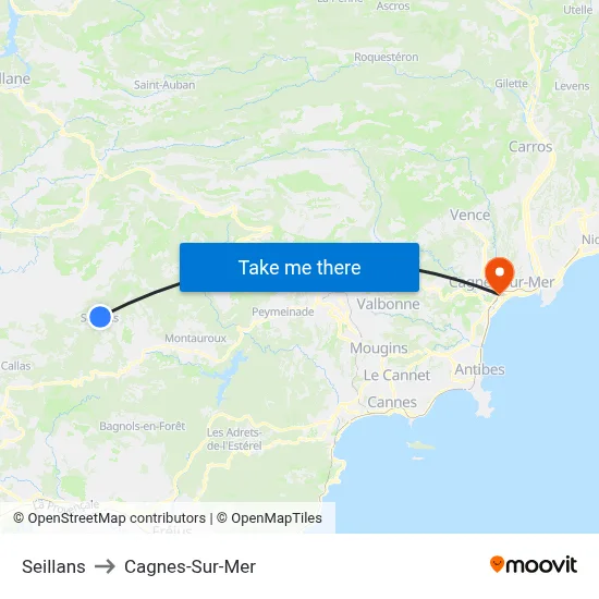 Seillans to Cagnes-Sur-Mer map