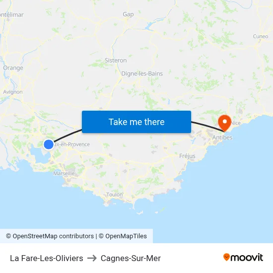 La Fare-Les-Oliviers to Cagnes-Sur-Mer map