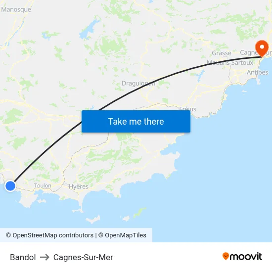Bandol to Cagnes-Sur-Mer map