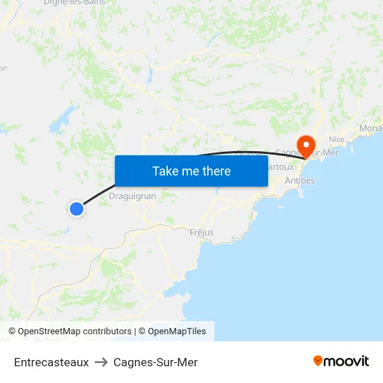 Entrecasteaux to Cagnes-Sur-Mer map