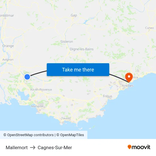 Mallemort to Cagnes-Sur-Mer map