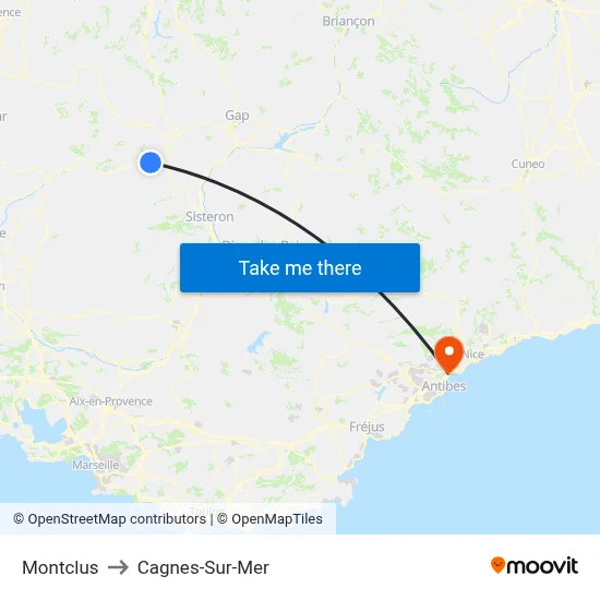Montclus to Cagnes-Sur-Mer map