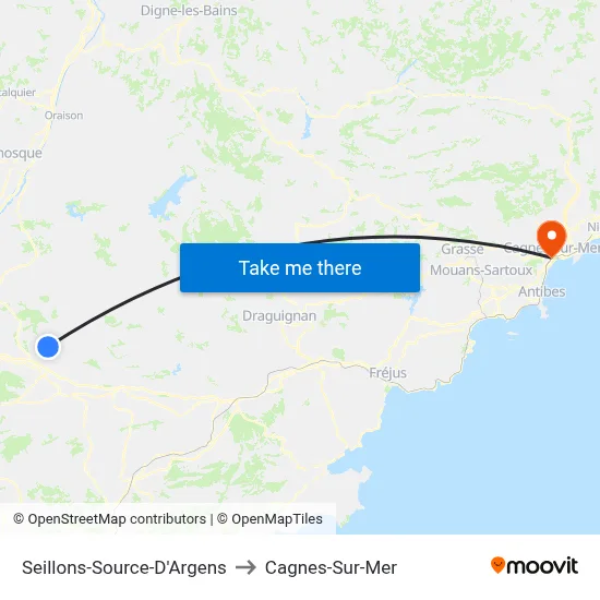 Seillons-Source-D'Argens to Cagnes-Sur-Mer map