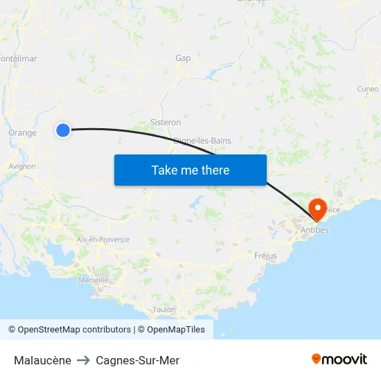 Malaucène to Cagnes-Sur-Mer map