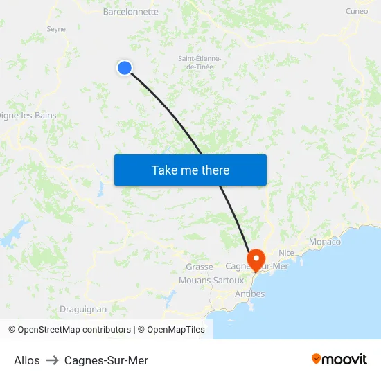 Allos to Cagnes-Sur-Mer map