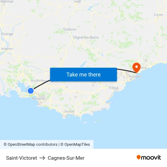 Saint-Victoret to Cagnes-Sur-Mer map