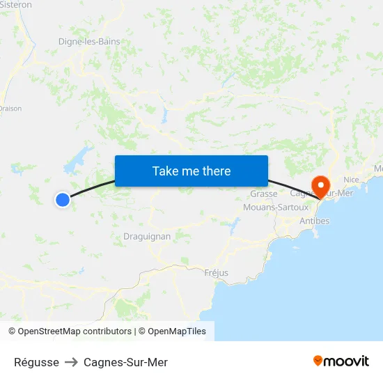 Régusse to Cagnes-Sur-Mer map