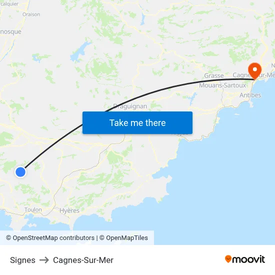 Signes to Cagnes-Sur-Mer map