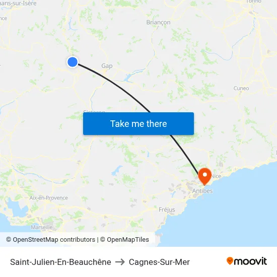 Saint-Julien-En-Beauchêne to Cagnes-Sur-Mer map