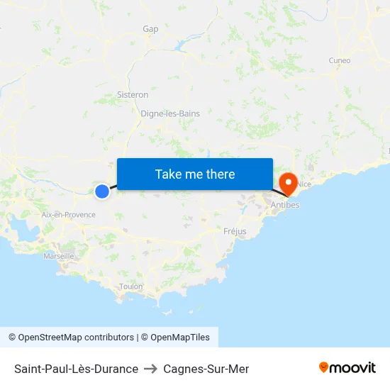 Saint-Paul-Lès-Durance to Cagnes-Sur-Mer map