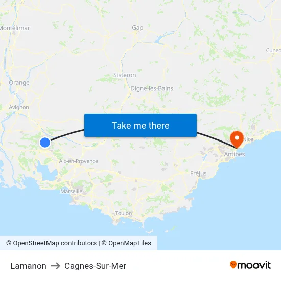 Lamanon to Cagnes-Sur-Mer map