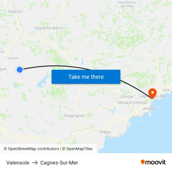 Valensole to Cagnes-Sur-Mer map