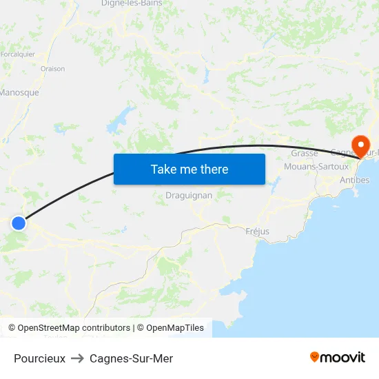 Pourcieux to Cagnes-Sur-Mer map