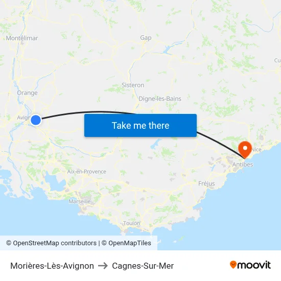 Morières-Lès-Avignon to Cagnes-Sur-Mer map