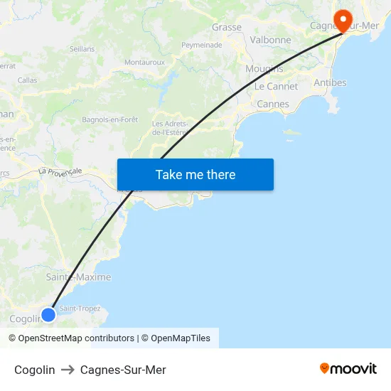 Cogolin to Cagnes-Sur-Mer map