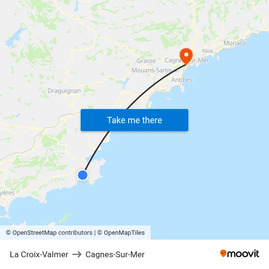 La Croix-Valmer to Cagnes-Sur-Mer map