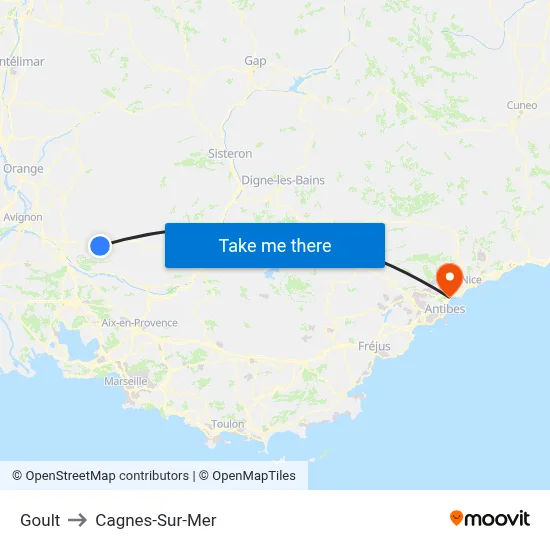 Goult to Cagnes-Sur-Mer map