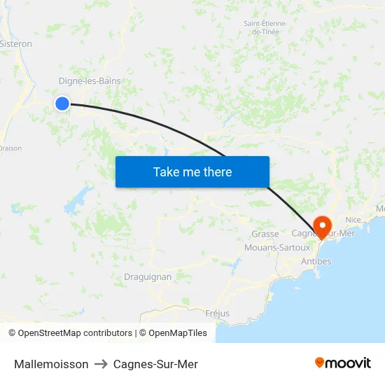 Mallemoisson to Cagnes-Sur-Mer map