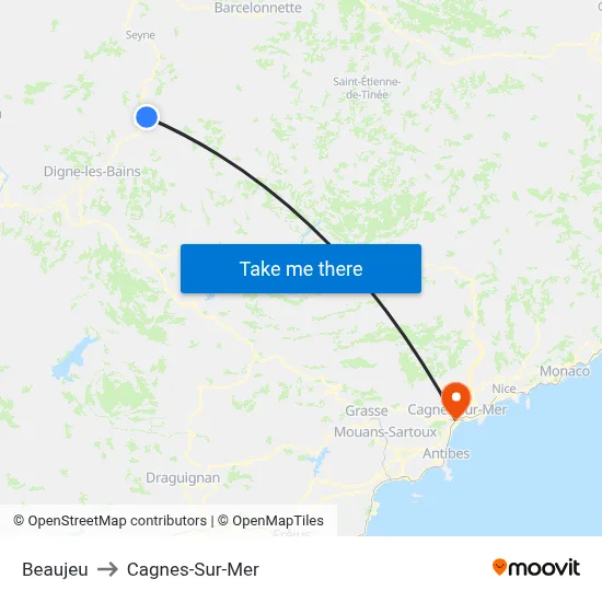 Beaujeu to Cagnes-Sur-Mer map