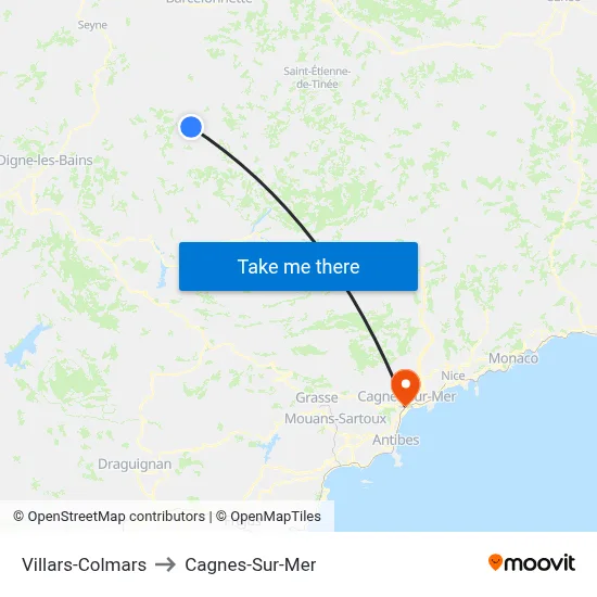 Villars-Colmars to Cagnes-Sur-Mer map