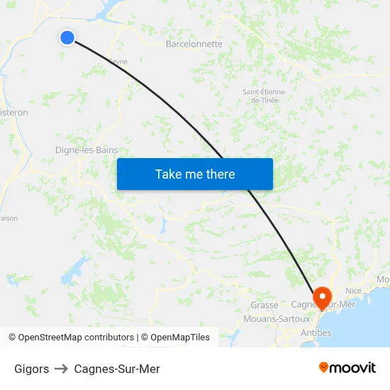 Gigors to Cagnes-Sur-Mer map
