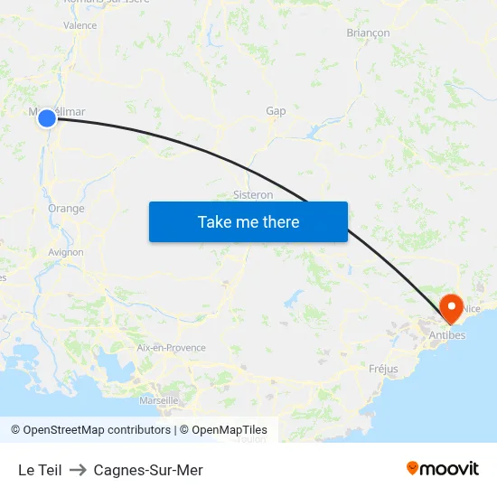 Le Teil to Cagnes-Sur-Mer map