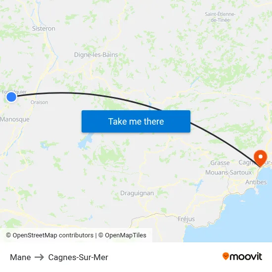 Mane to Cagnes-Sur-Mer map