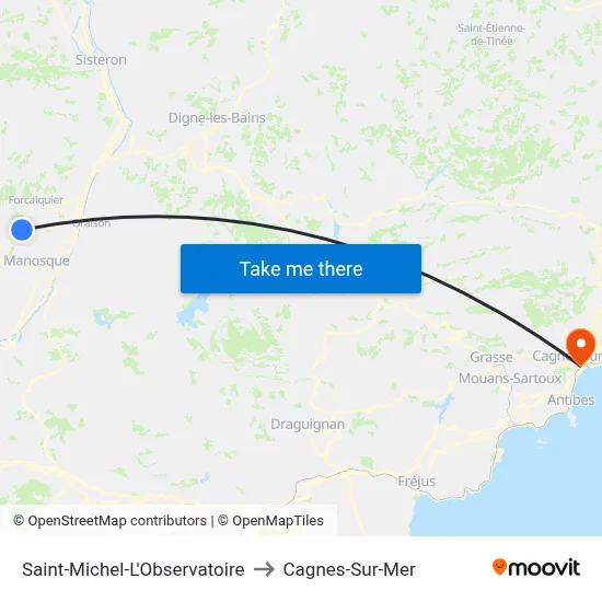 Saint-Michel-L'Observatoire to Cagnes-Sur-Mer map