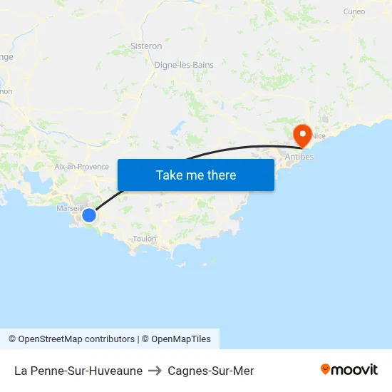 La Penne-Sur-Huveaune to Cagnes-Sur-Mer map