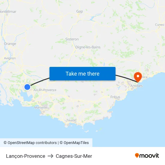 Lançon-Provence to Cagnes-Sur-Mer map