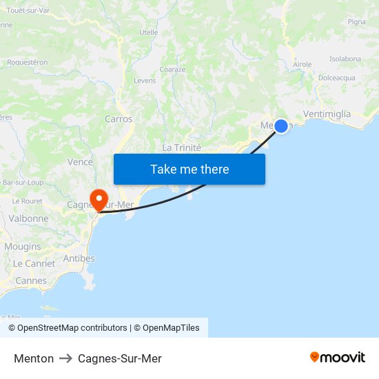 Menton to Cagnes-Sur-Mer map