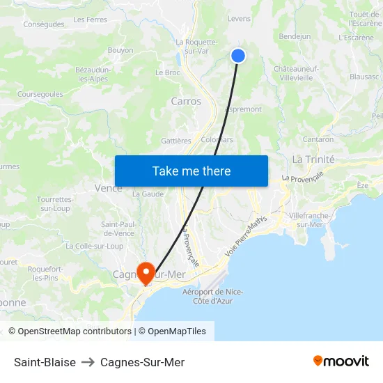 Saint-Blaise to Cagnes-Sur-Mer map