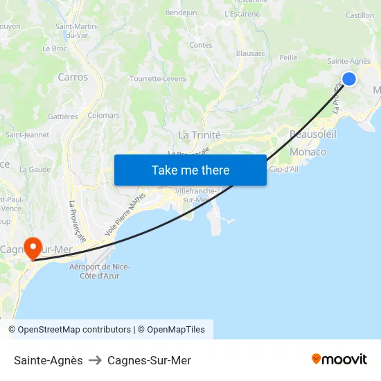 Sainte-Agnès to Cagnes-Sur-Mer map