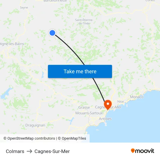 Colmars to Cagnes-Sur-Mer map